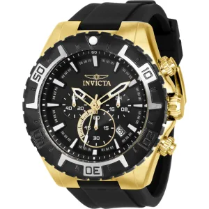 Invicta Men's Watch - Aviator Black Dial Yellow Gold Case Silicone Strap | 37627