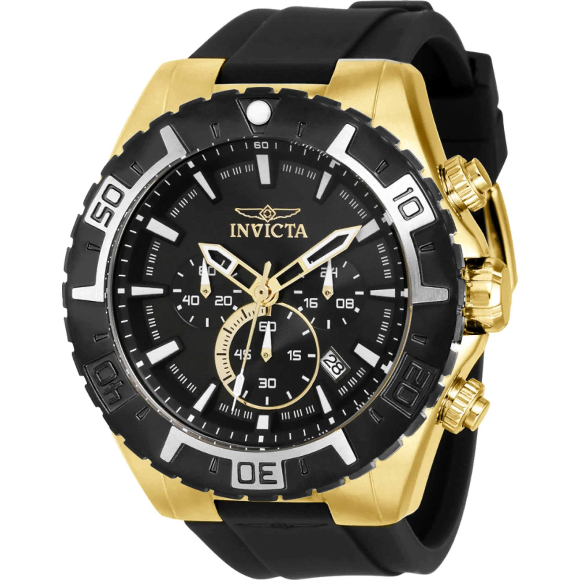 Invicta Men's Watch - Aviator Black Dial Yellow Gold Case Silicone Strap | 37627