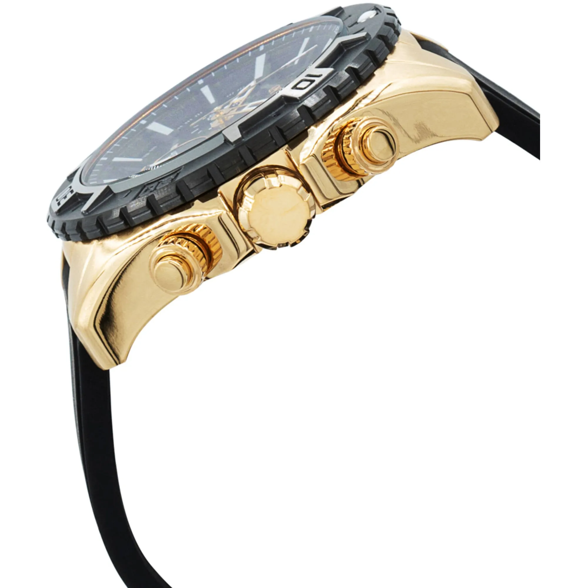 Invicta Men's Watch - Aviator Black Dial Yellow Gold Case Silicone Strap | 37627