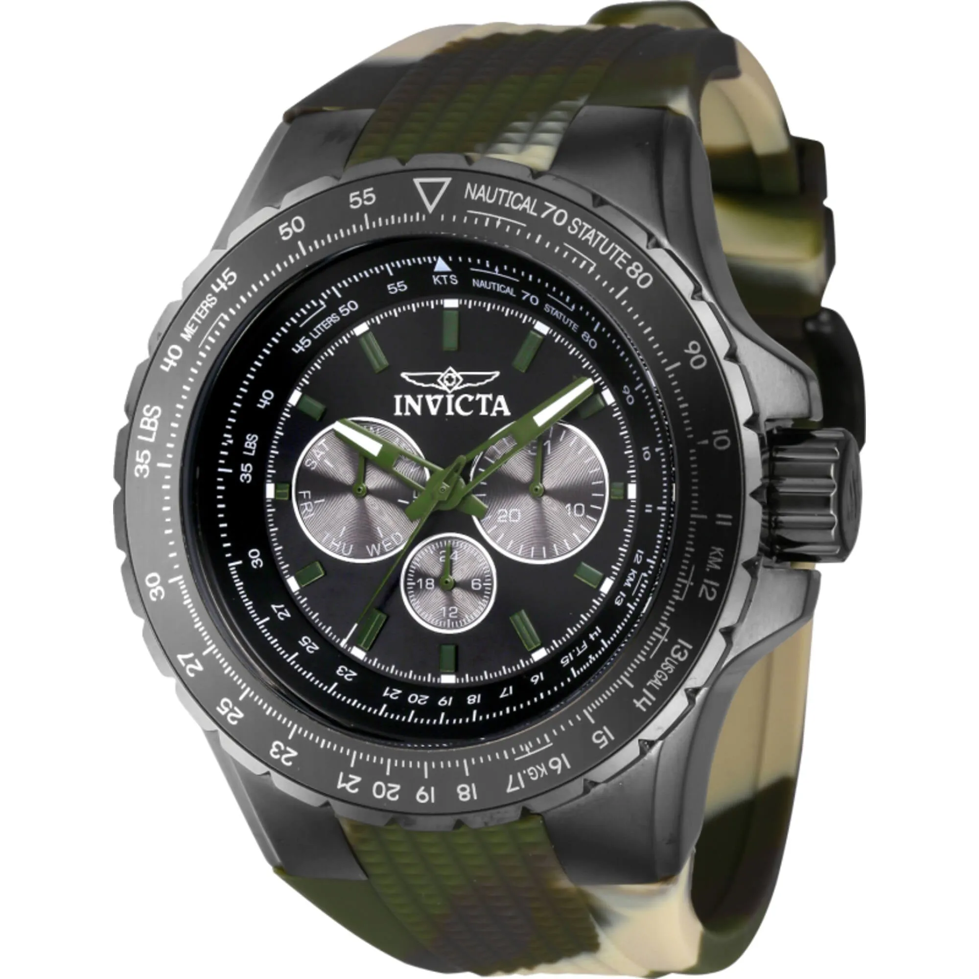 Invicta Men's Watch - Aviator Quartz Chrono Gunmetal and Green Dial Strap | 39307