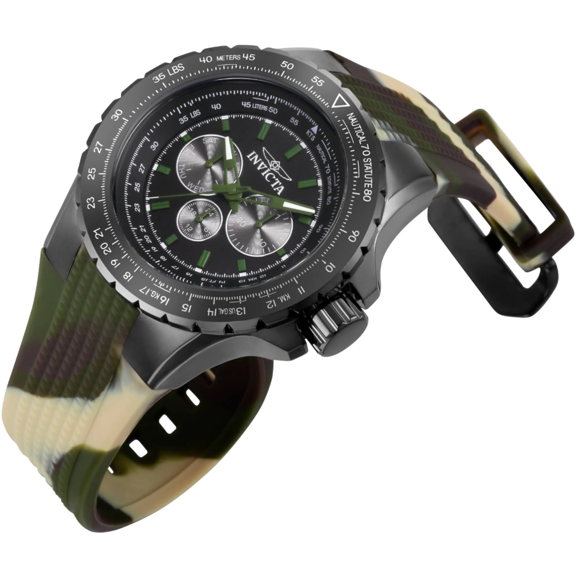 Invicta Men's Watch - Aviator Quartz Chrono Gunmetal and Green Dial Strap | 39307