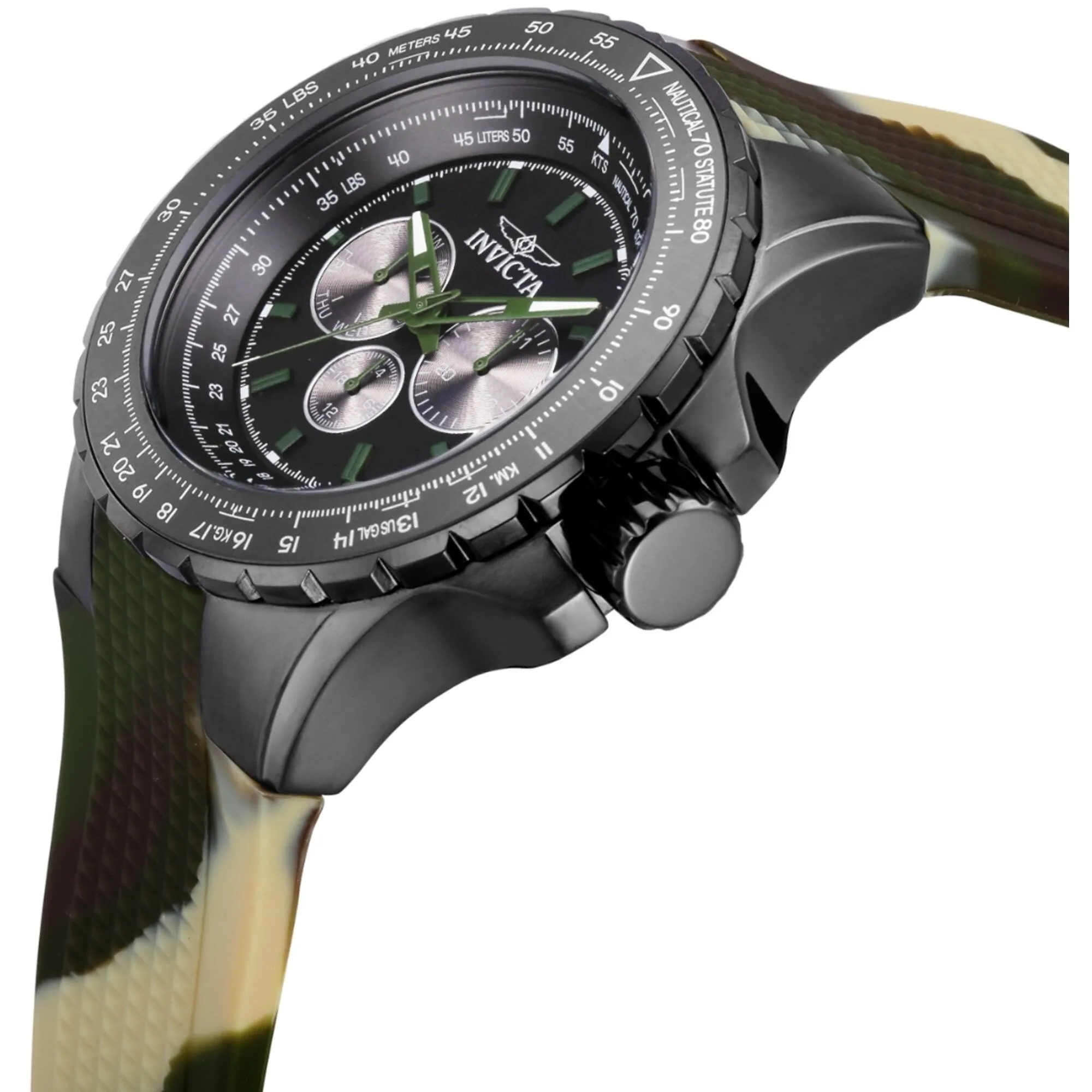 Invicta Men's Watch - Aviator Quartz Chrono Gunmetal and Green Dial Strap | 39307