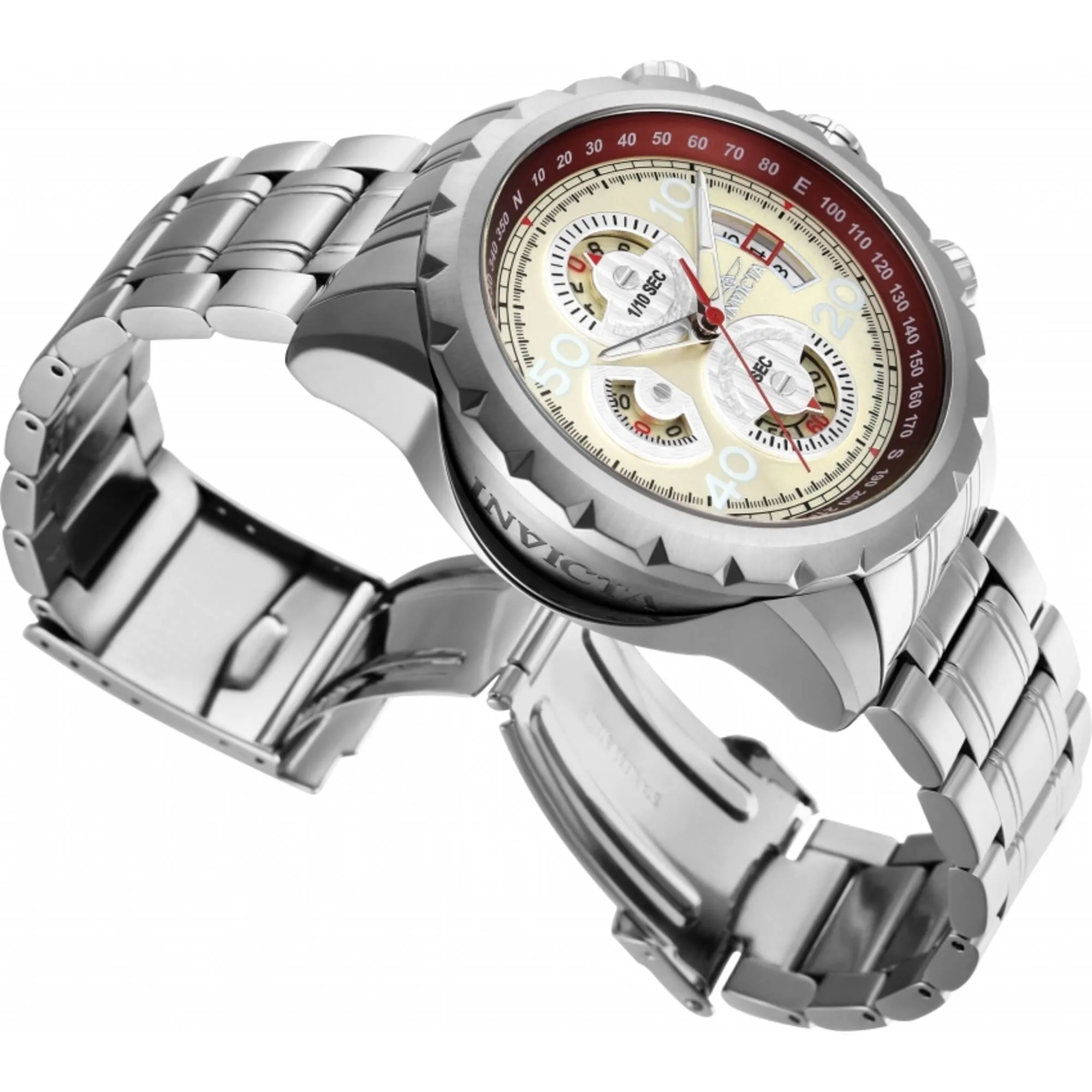 Invicta Men's Watch - Aviator Quartz Chronograph Beige Dial Steel Bracelet | 28143