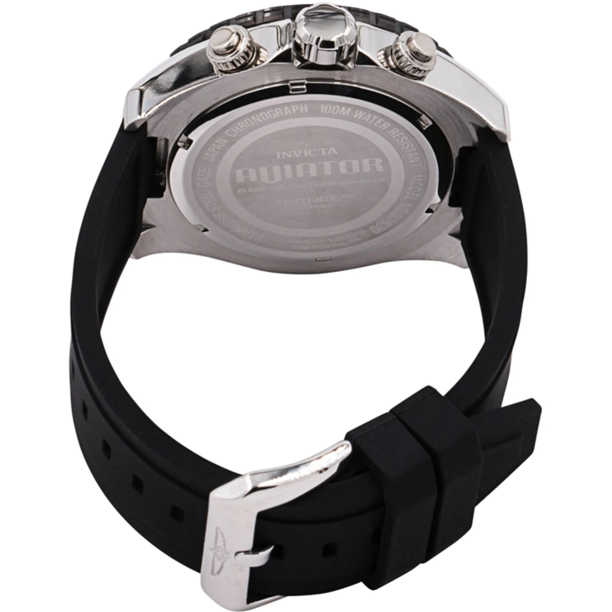 Invicta Men's Watch - Aviator Quartz Chronograph Black Dial Silicone Strap | 37630