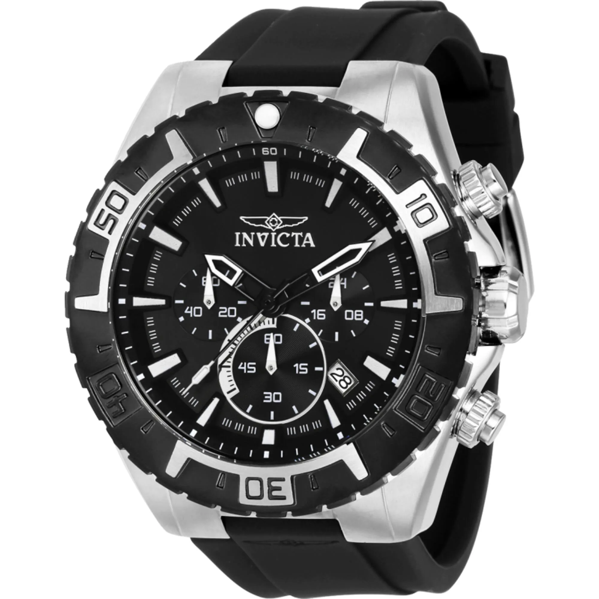 Invicta Men's Watch - Aviator Quartz Chronograph Black Dial Silicone Strap | 37630