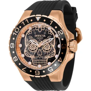 Invicta Men's Watch - Aviator Rose Gold and Black Mop Dial Silicone Strap | 36857