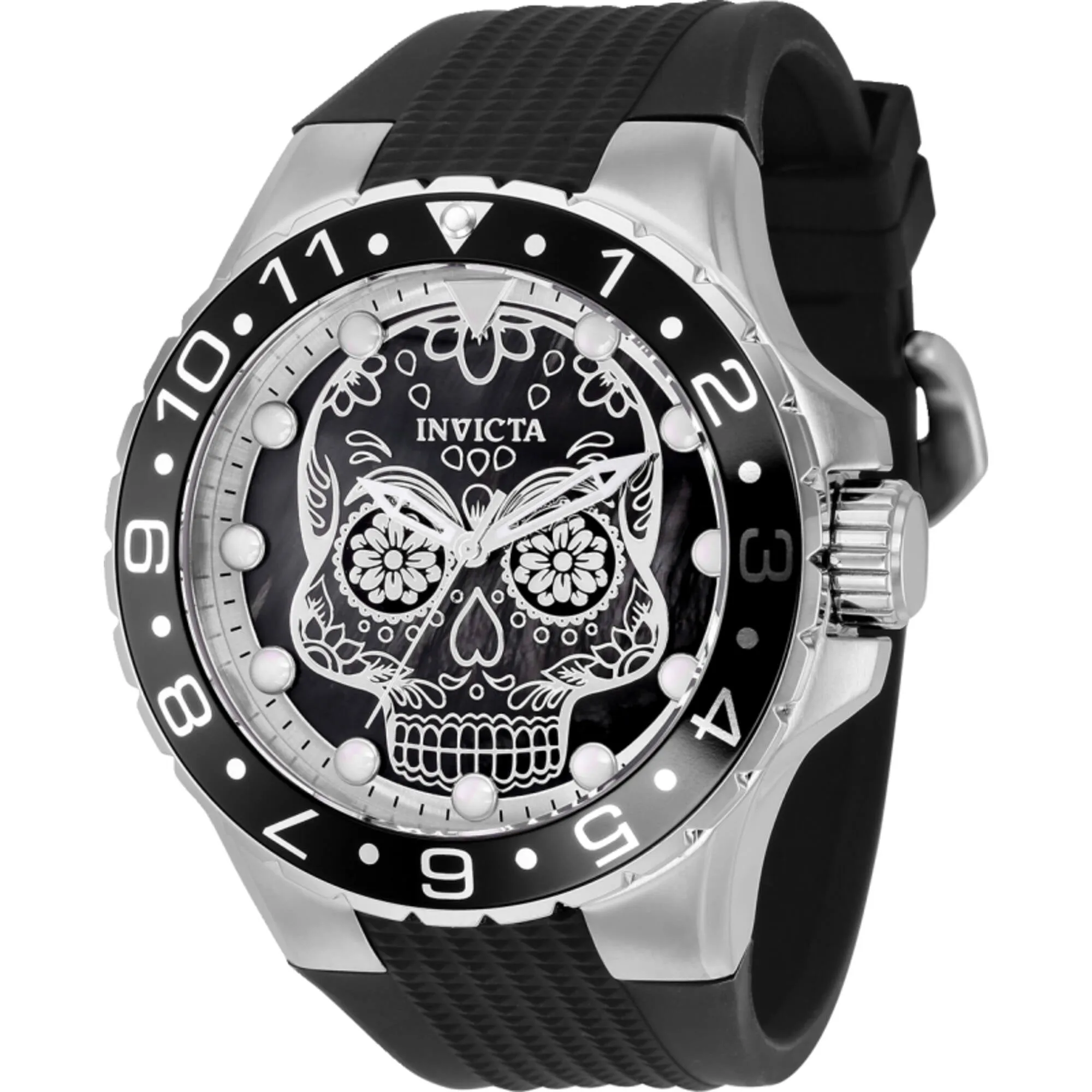 Invicta Men's Watch - Aviator Silver and Black Dial Silicone Strap Quartz | 36855