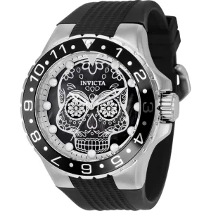 Invicta Men's Watch - Aviator Silver and Black Dial Silicone Strap Quartz | 36855