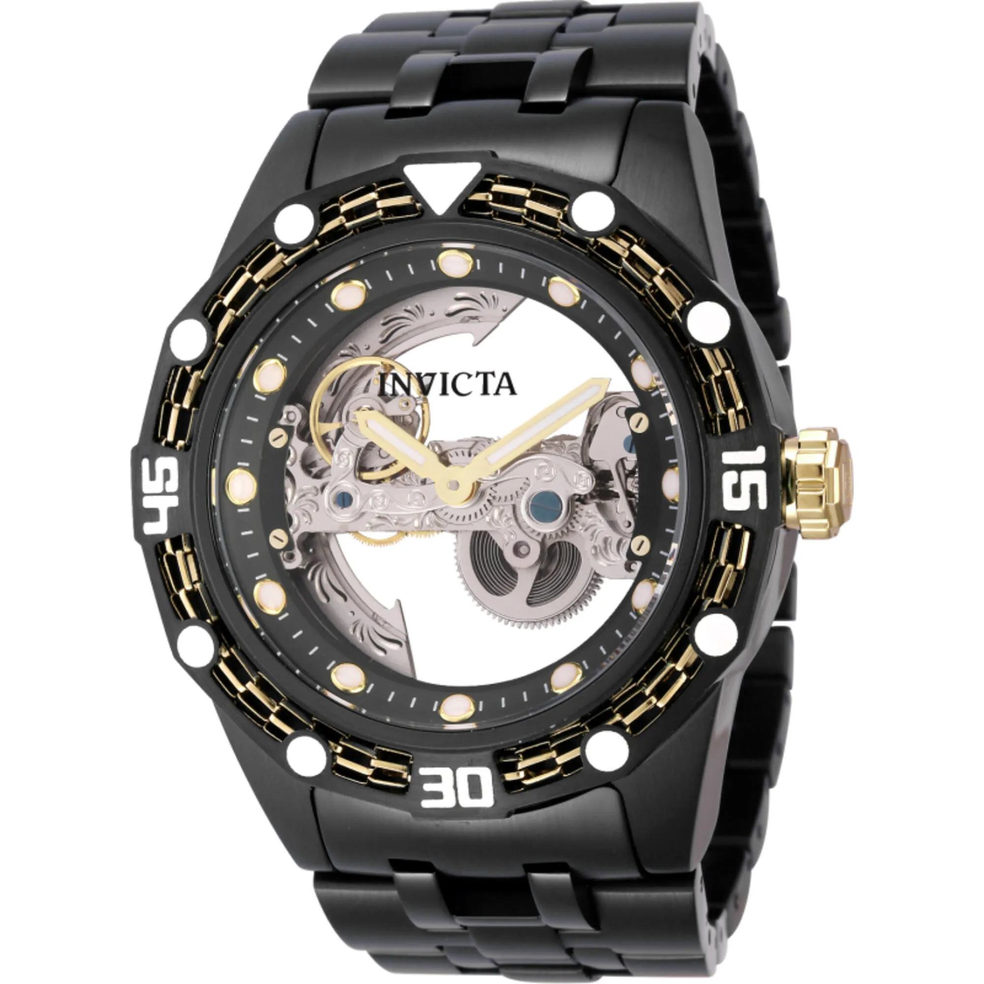 Invicta Men's Watch - Bolt Automatic Ghost Bridge Dial Black Steel Bracelet | 44028
