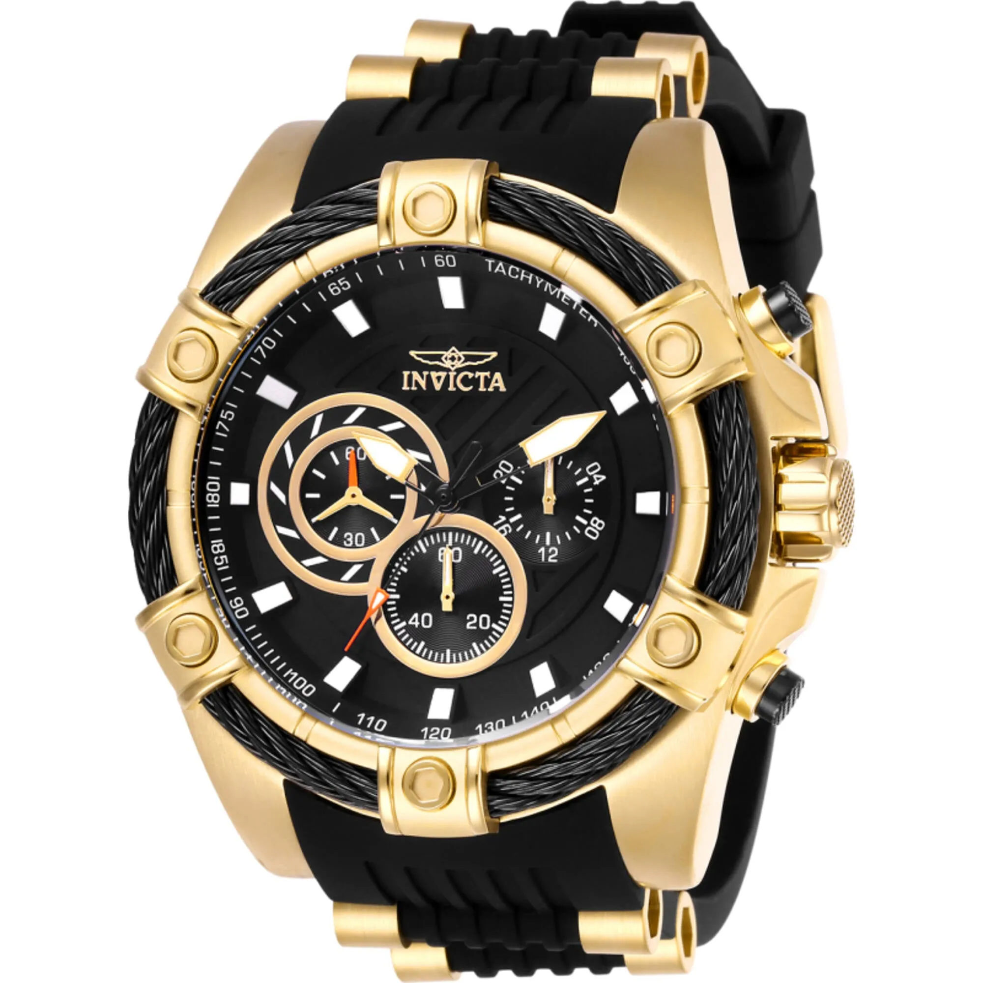 Invicta Men's Watch - Bolt Chrono Black and Gold Dial Steel and Rubber Strap | 26818