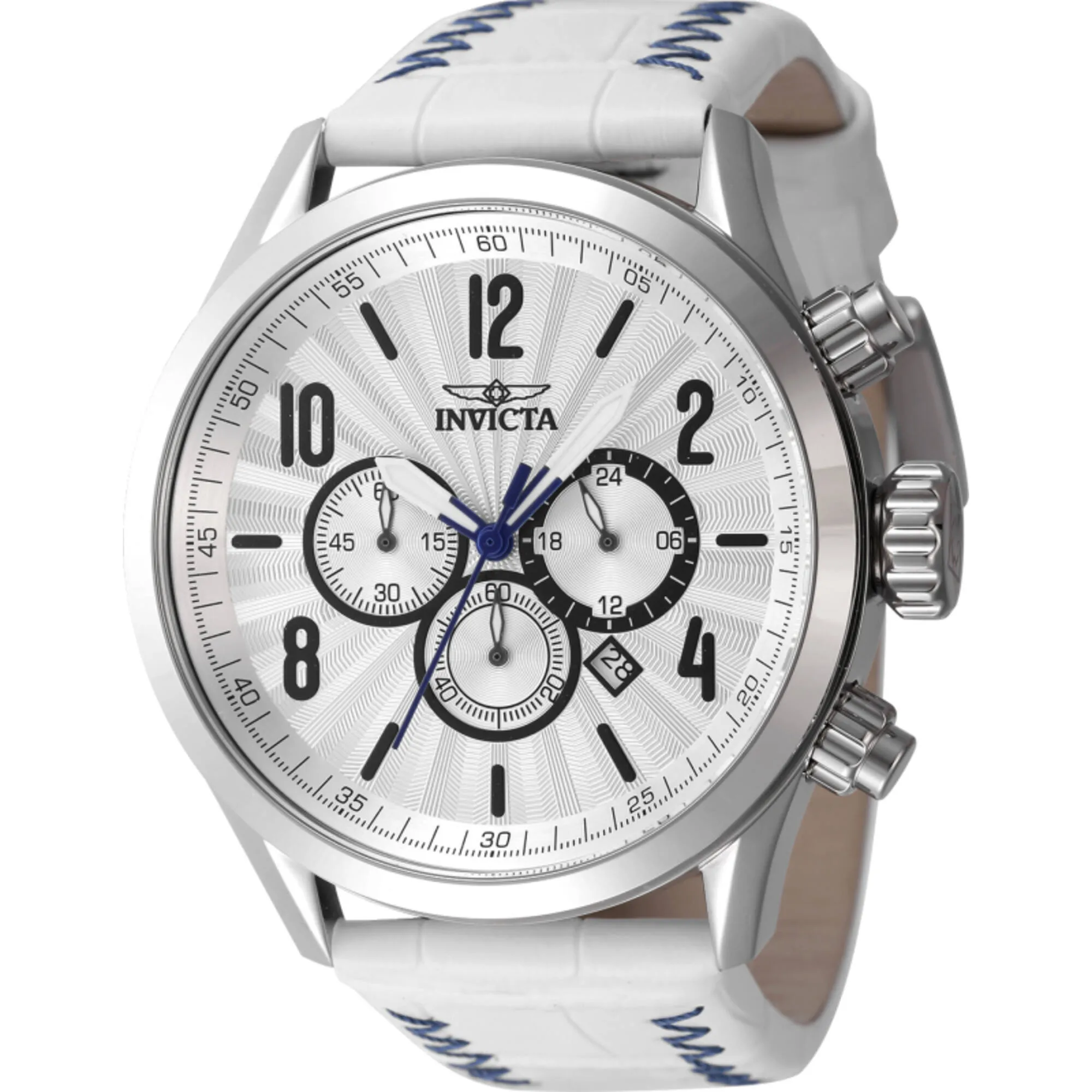 Invicta Men's Watch - Bolt Quartz Chronograph Silver Dial White Leather Strap | 46558