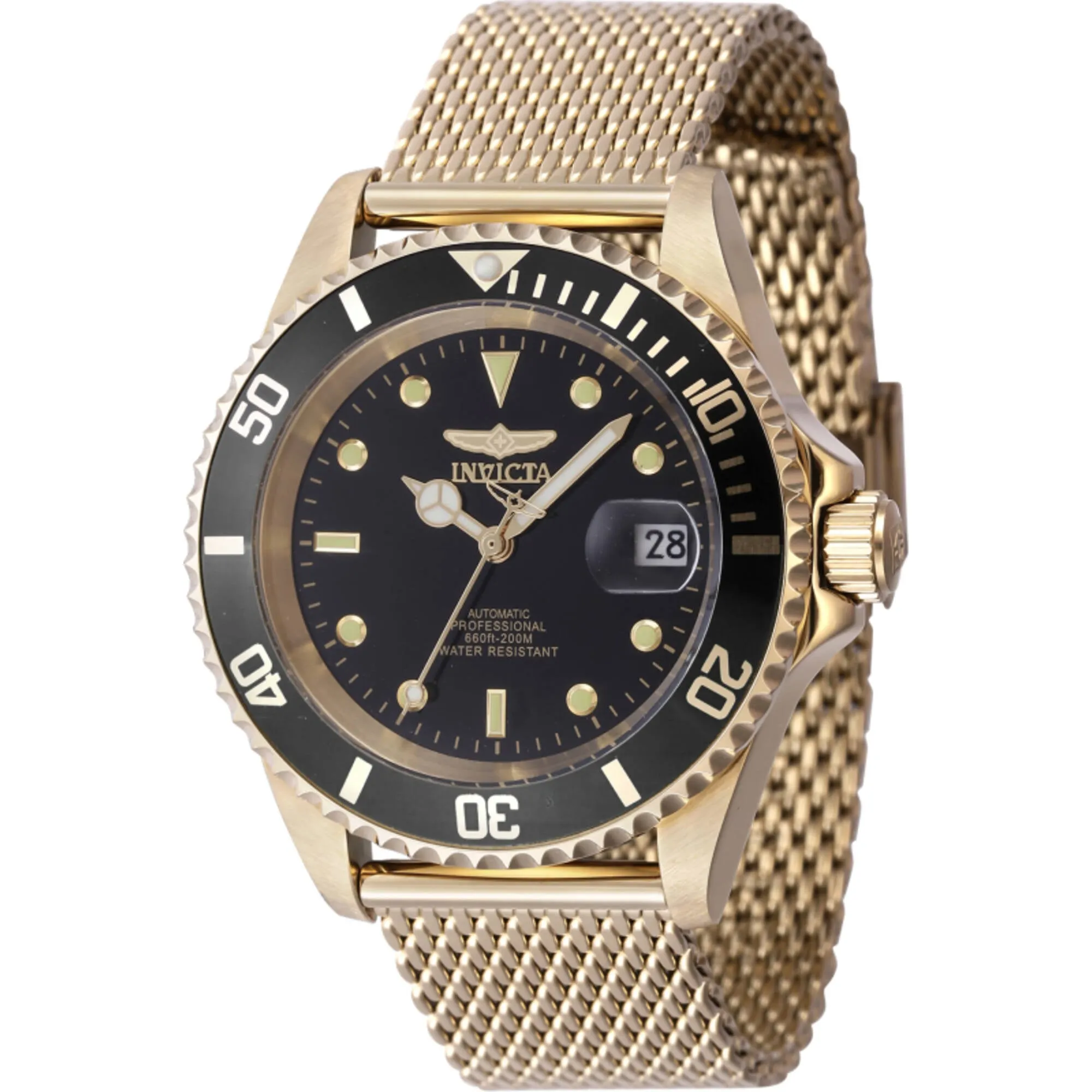 Invicta Men's Watch - Pro Diver Automatic Black Dial Yellow Gold Bracelet | 47722
