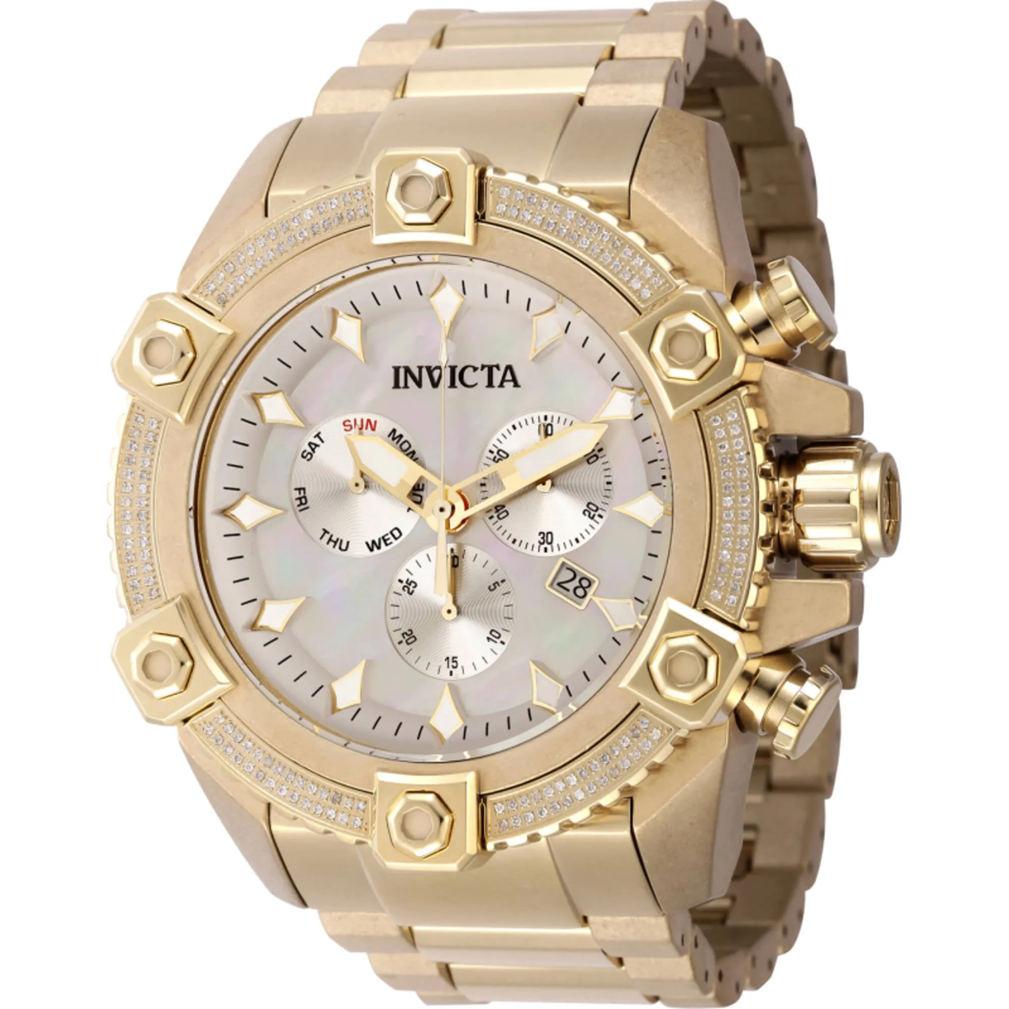 Invicta Men's Watch - Pro Diver Chrono White Mop Dial Yellow Gold Bracelet | 45766