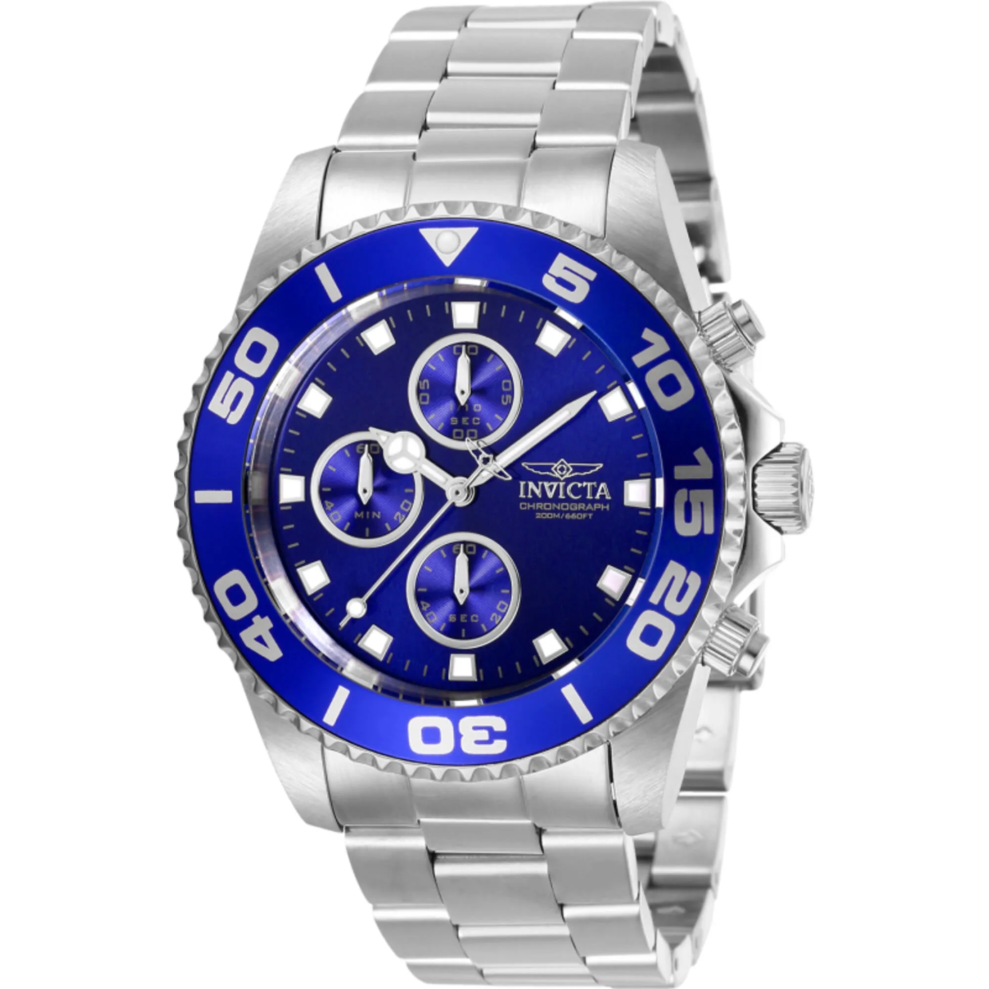 Invicta Men's Watch - Pro Diver Chronograph Blue Dial Silver Steel Bracelet | 28690