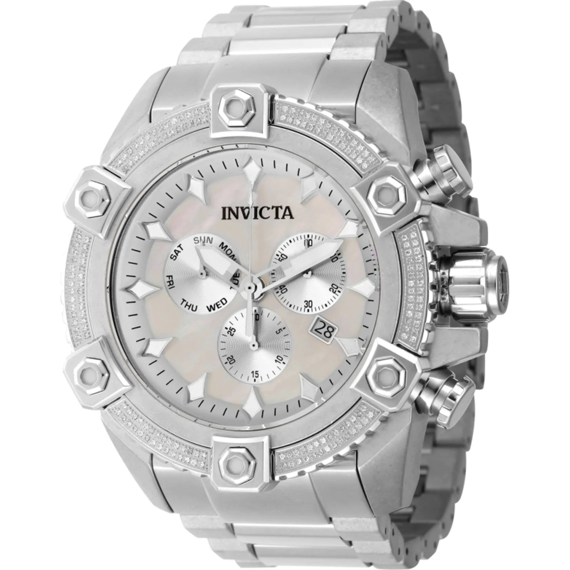 Invicta Men's Watch - Pro Diver Chronograph White Mop Dial Silver Bracelet | 45764