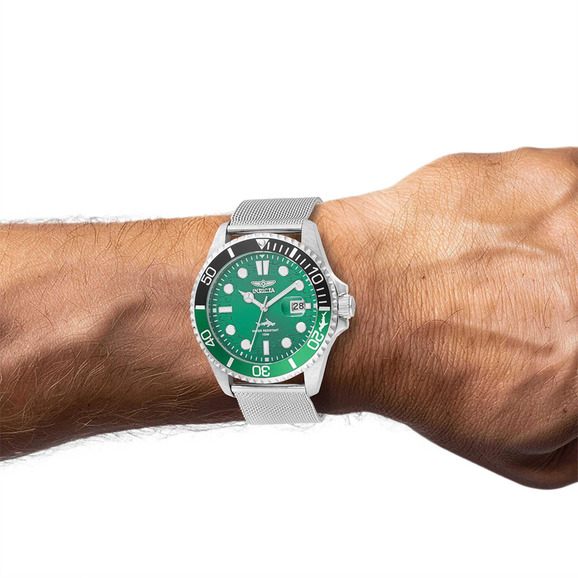 Invicta Men's Watch - Pro Diver Green Dial Stainless Steel Mesh Bracelet | 47174