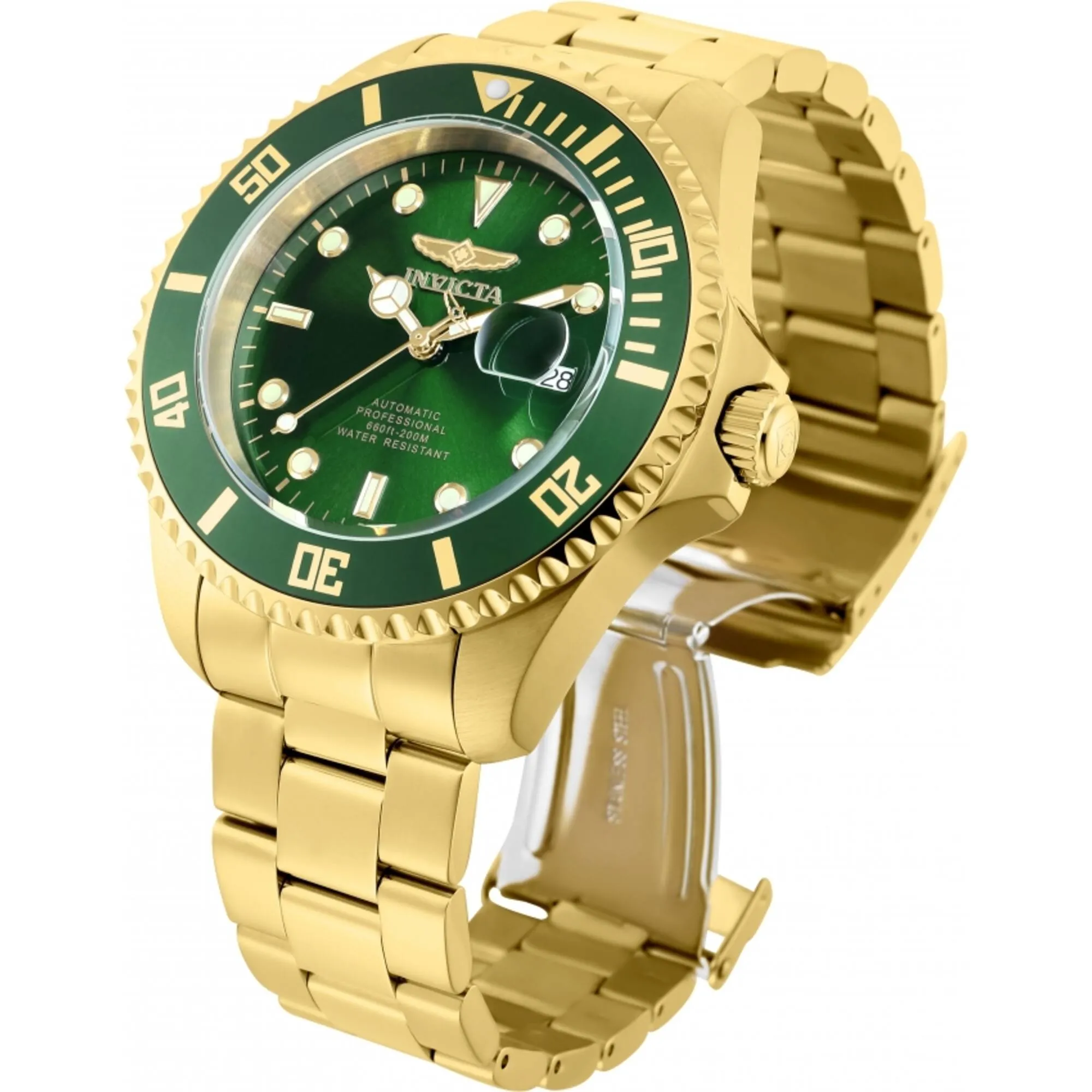 Invicta Men's Watch - Pro Diver Green Dial Yellow Gold Bracelet Automatic | 35724