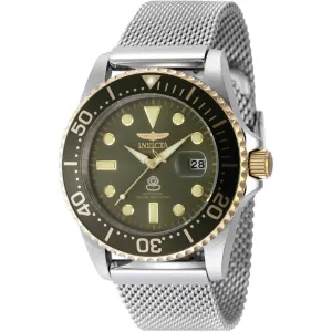 Invicta Men's Watch - Pro Diver Military Green Dial Silver Steel Bracelet | 48217