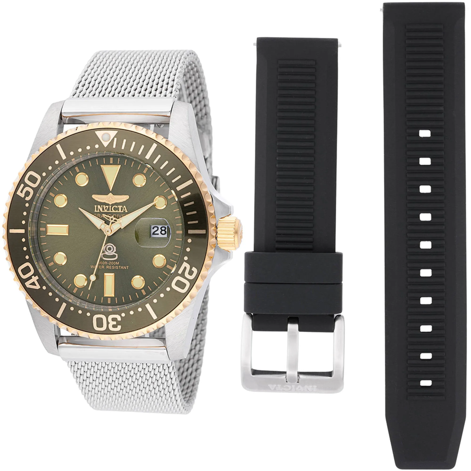 Invicta Men's Watch - Pro Diver Military Green Dial Silver Steel Bracelet | 48217