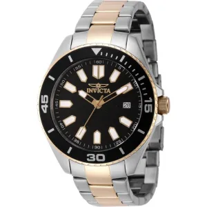Invicta Men's Watch - Pro Diver Quartz Black Brass Dial Two Tone Bracelet | 46319