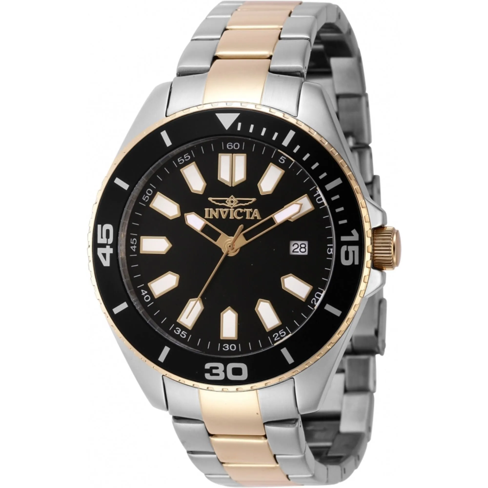 Invicta Men's Watch - Pro Diver Quartz Black Brass Dial Two Tone Bracelet | 46319