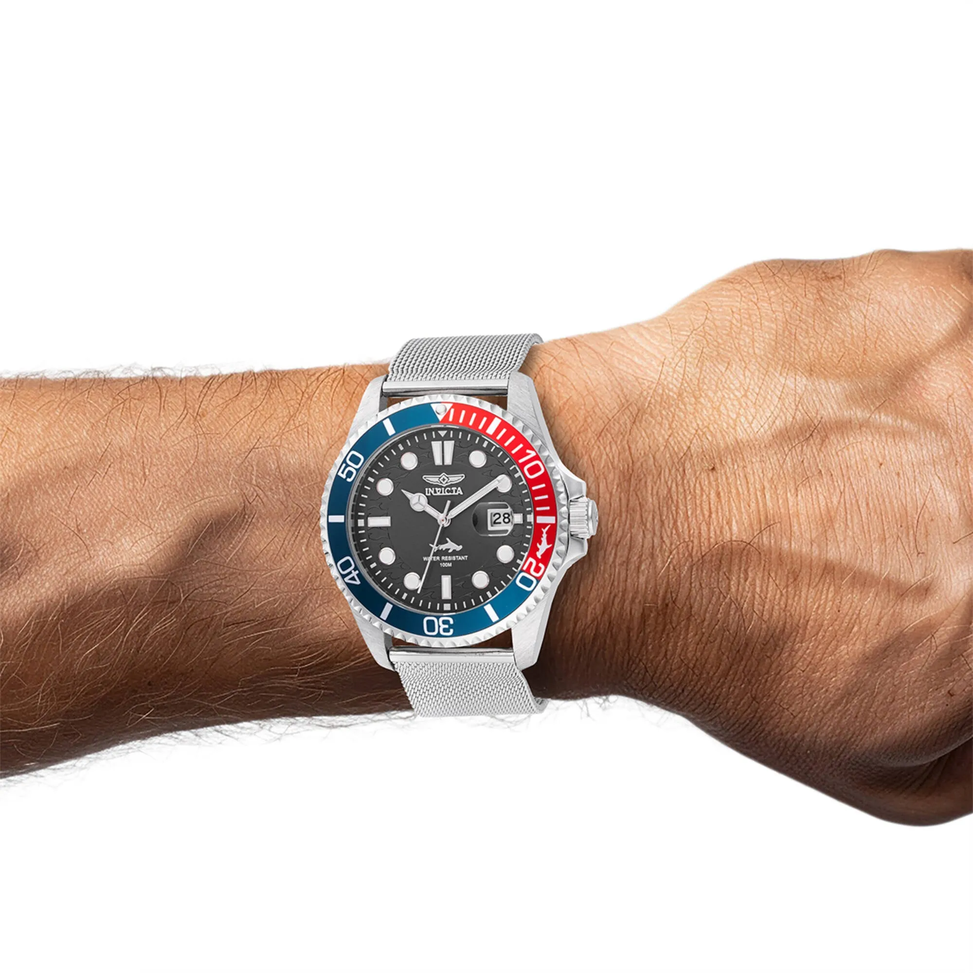 Invicta Men's Watch - Pro Diver Quartz Black Dial Silver Mesh Bracelet Date | 47176
