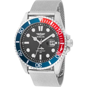 Invicta Men's Watch - Pro Diver Quartz Black Dial Silver Mesh Bracelet Date | 47176