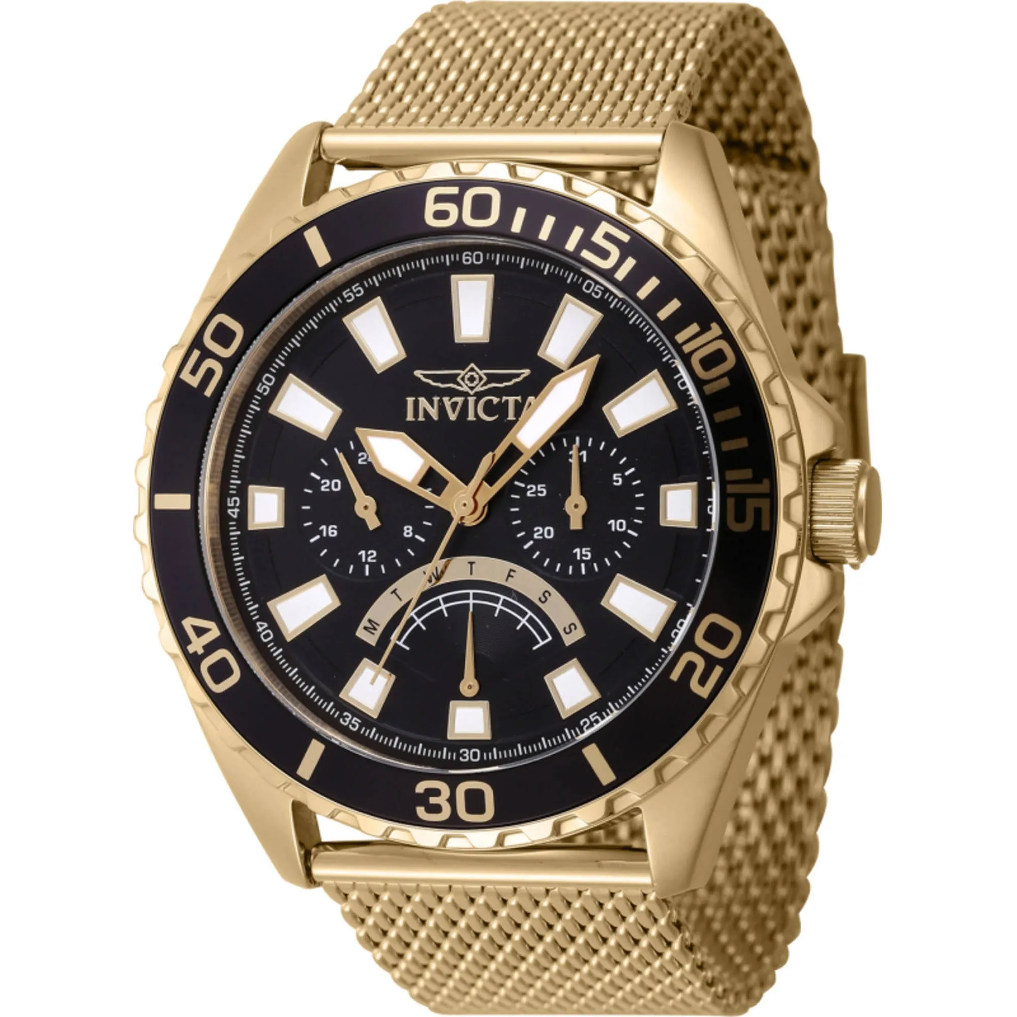 Invicta Men's Watch - Pro Diver Quartz Black Dial Yellow Gold Steel Bracelet | 46909