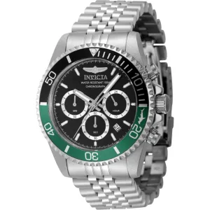Invicta Men's Watch - Pro Diver Quartz Chrono Black Dial Silver Tone Bracelet | 48380
