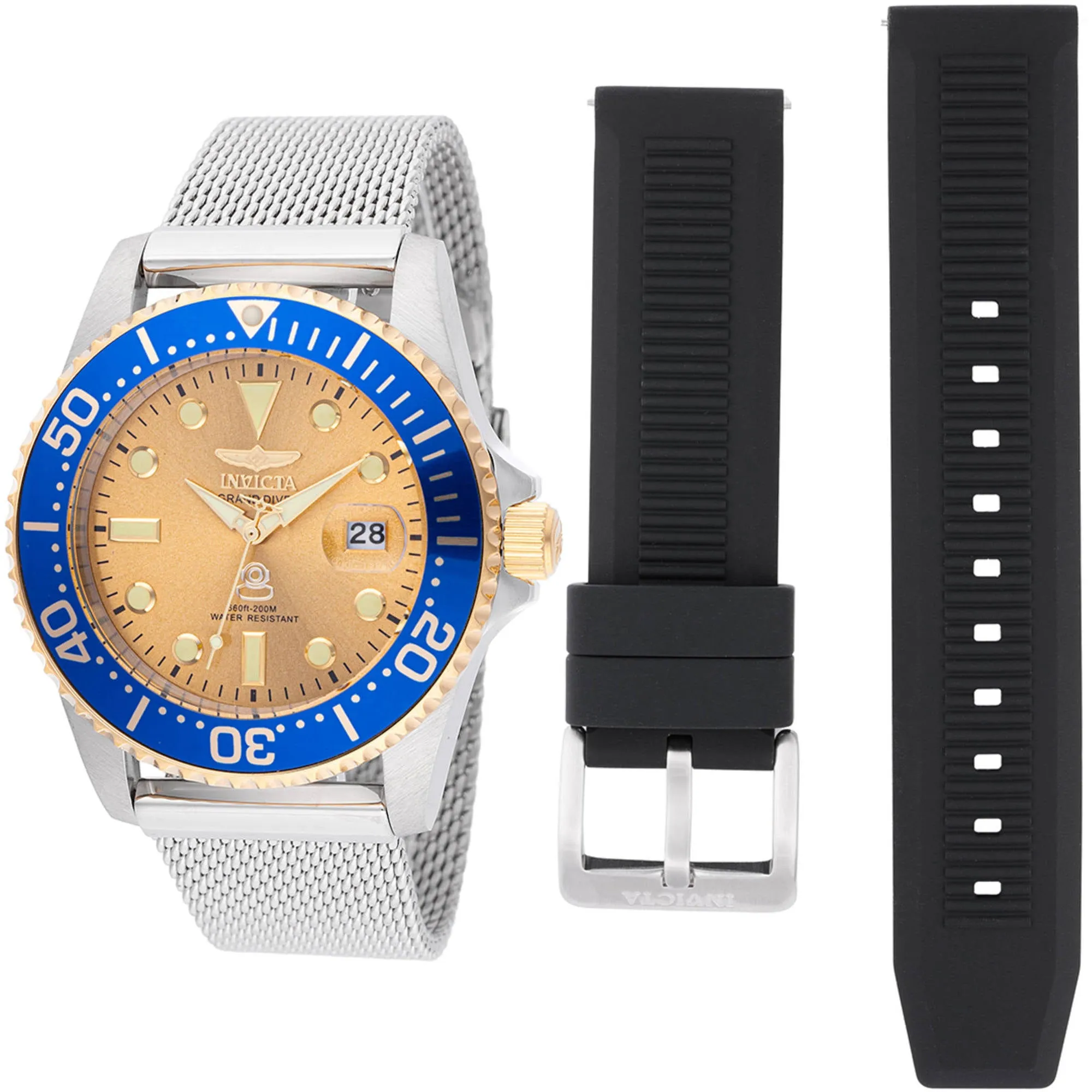 Invicta Men's Watch - Pro Diver Quartz Gold Tone Dial Silver Steel Bracelet | 48216