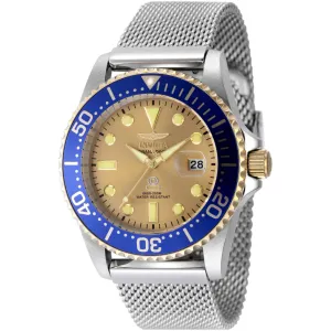Invicta Men's Watch - Pro Diver Quartz Gold Tone Dial Silver Steel Bracelet | 48216