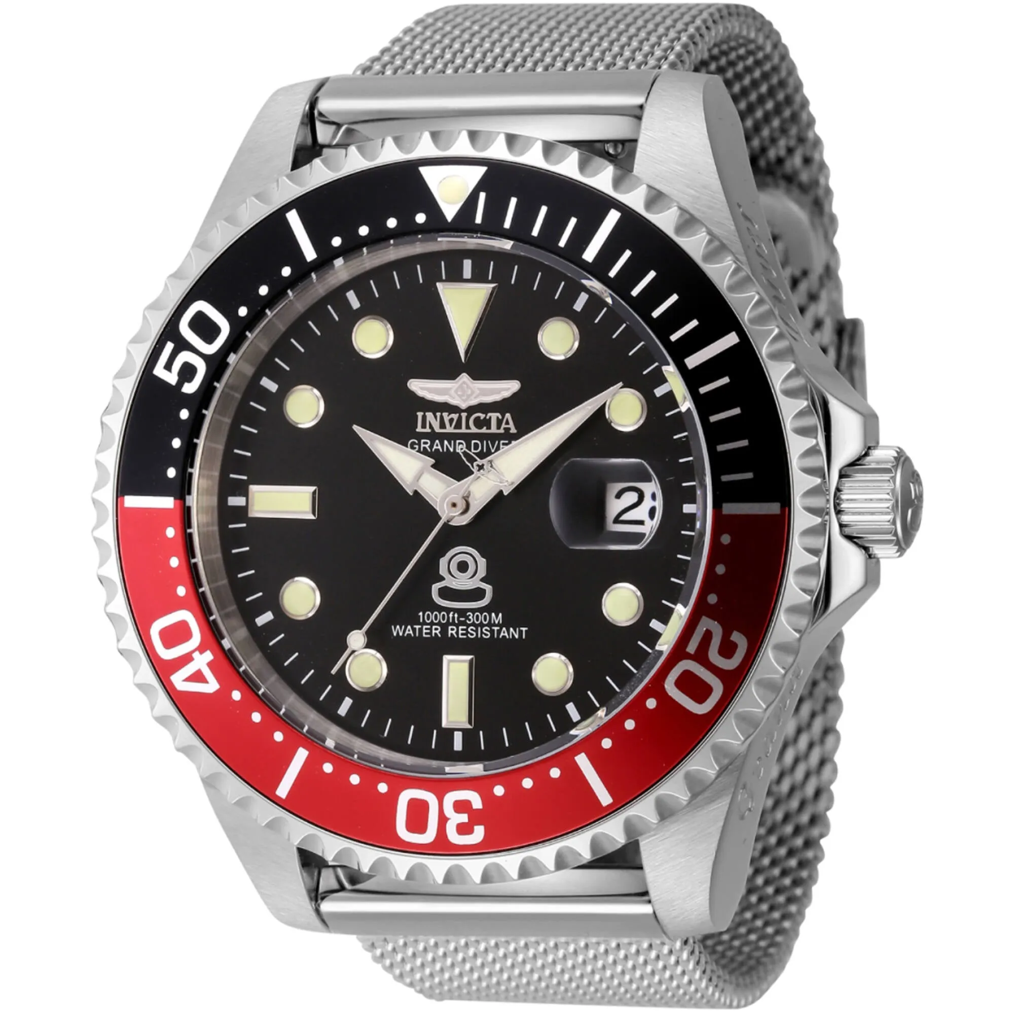 Invicta Men's Watch - Pro Diver Red, Black Bezel Silver Tone Mesh Bracelet | 45805