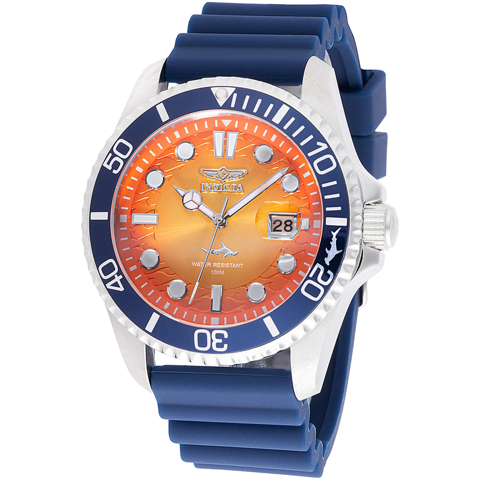 Invicta Men's Watch - Pro Diver Rotating Bezel Quartz Orange Dial Blue Strap | 47169