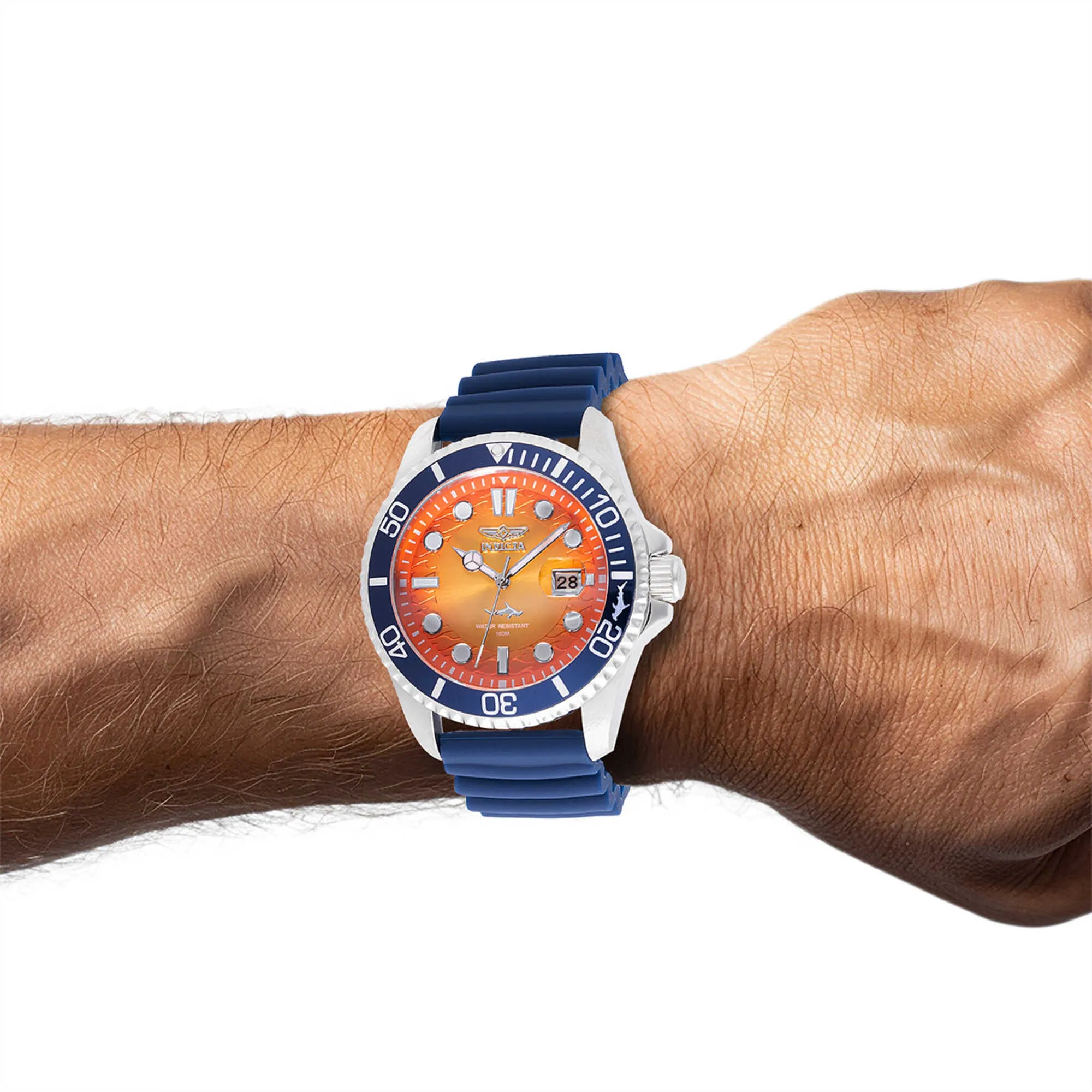 Invicta Men's Watch - Pro Diver Rotating Bezel Quartz Orange Dial Blue Strap | 47169