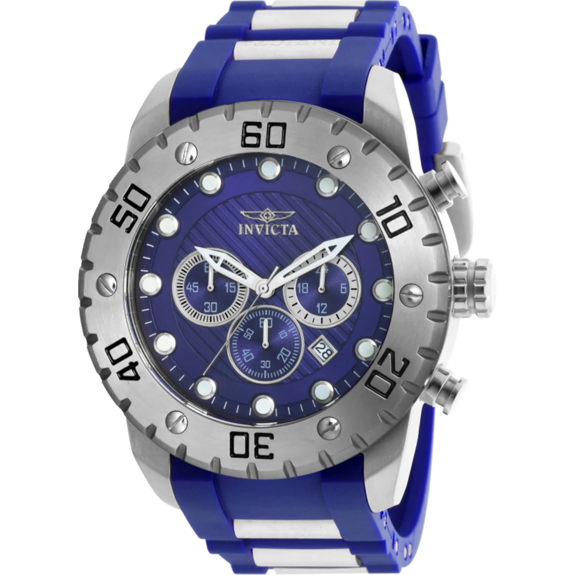 Invicta Men's Watch - Pro Diver Scuba Chrono Steel and Blue Silicone Strap | 20277