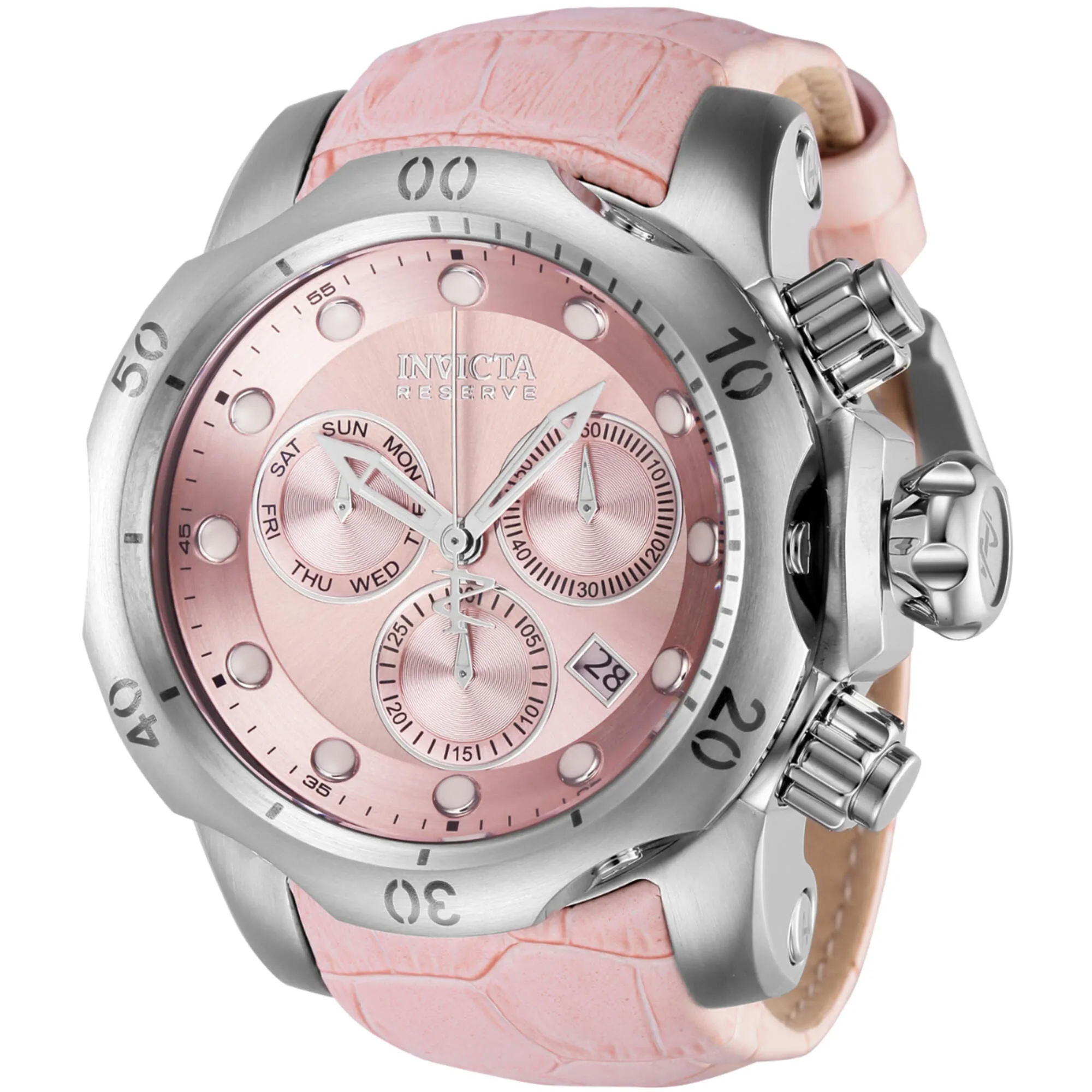 Invicta Men's Watch - Reserve Quartz Chronograph Pink Dial Leather Strap | 42617