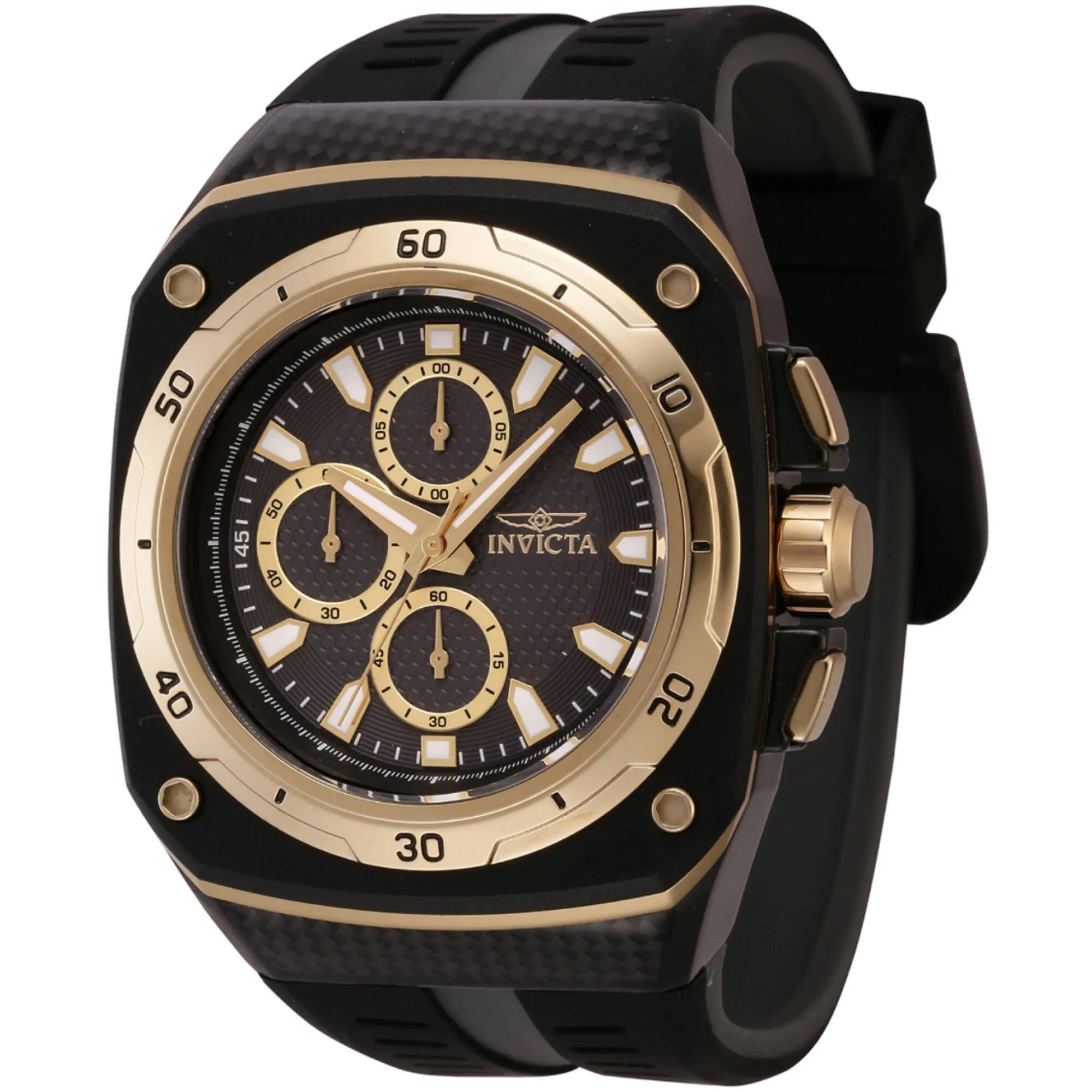 Invicta Men's Watch - Speedway Chrono Black, Gold Tone Dial Silicone Strap | 46110