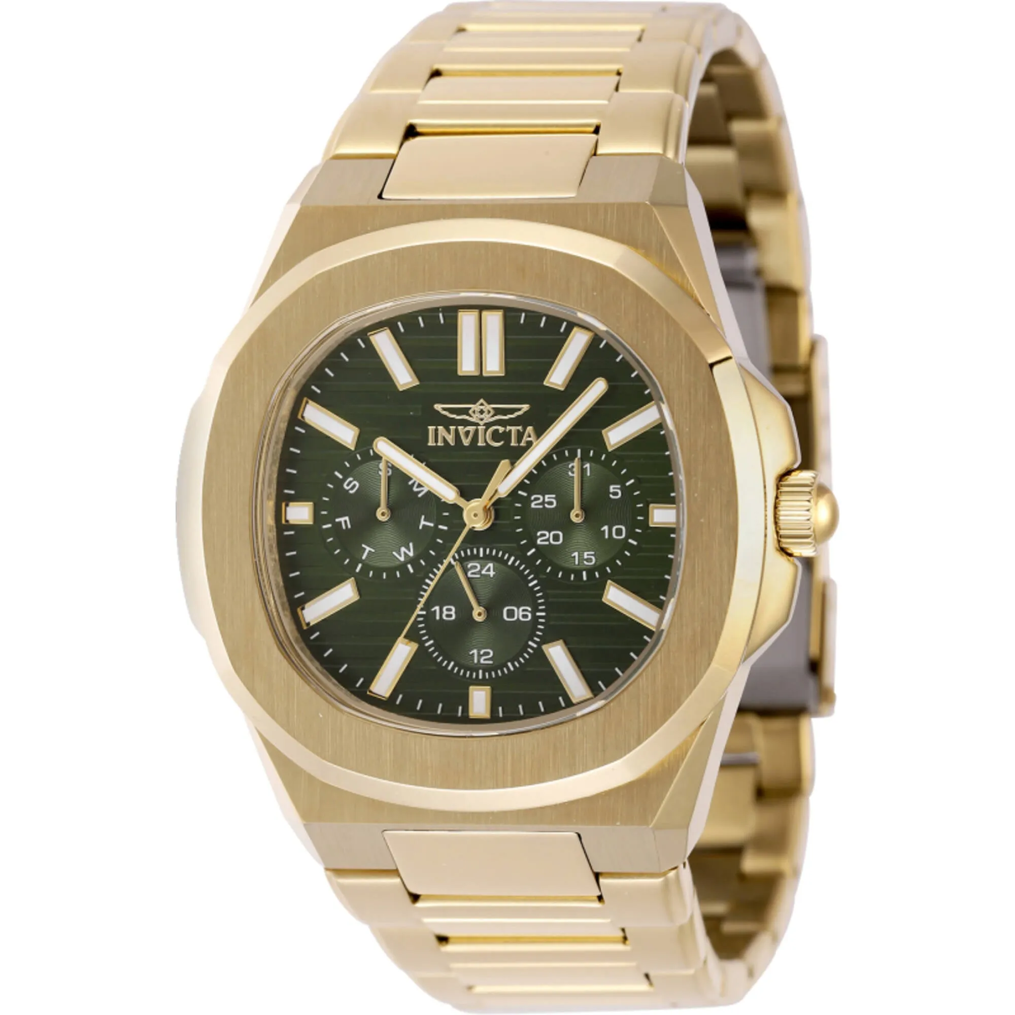 Invicta Men's Watch - Speedway Day-Date Green Dial Yellow Gold Bracelet | 48523