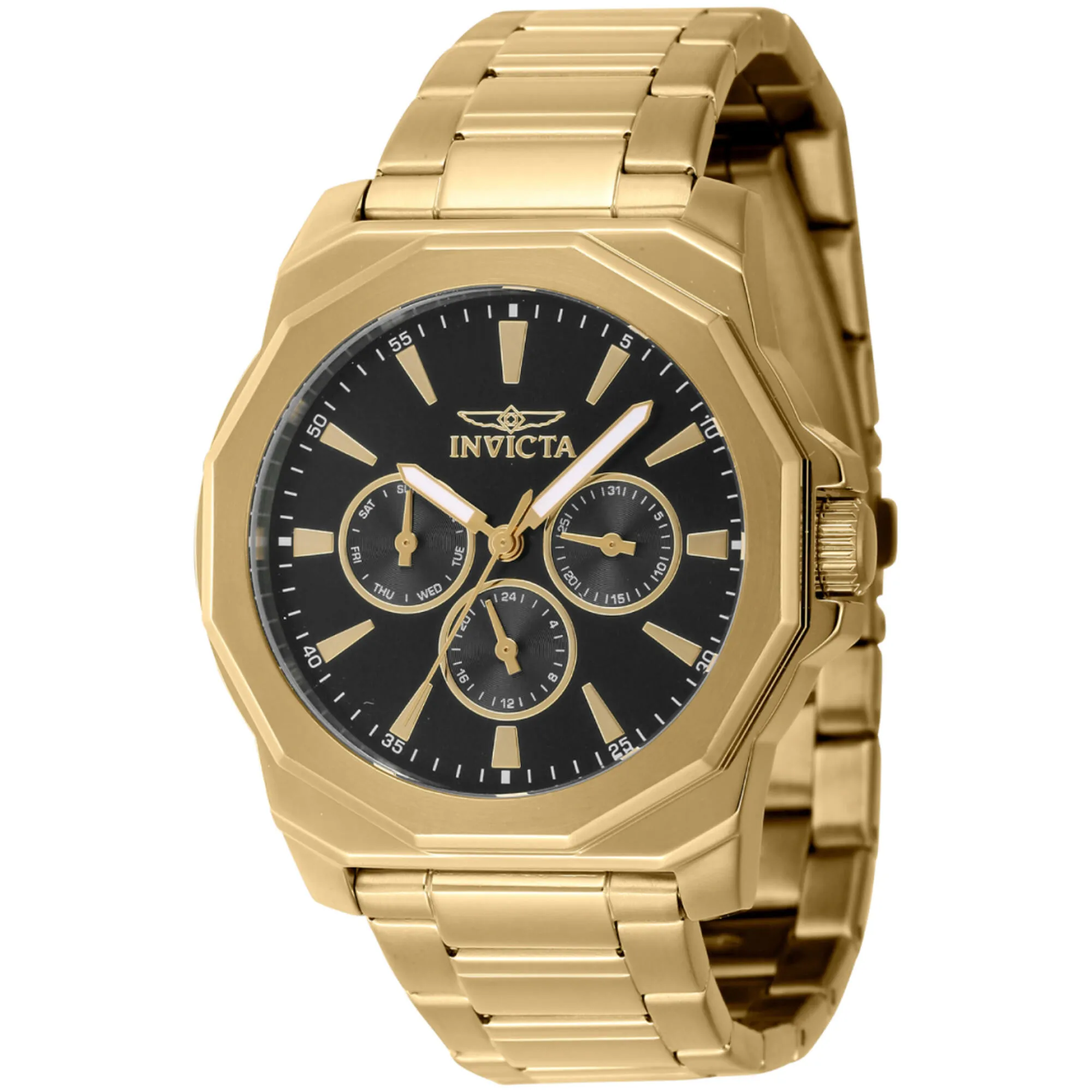 Invicta Men's Watch - Speedway Quartz Black Dial Yellow Gold Steel Bracelet | 46849