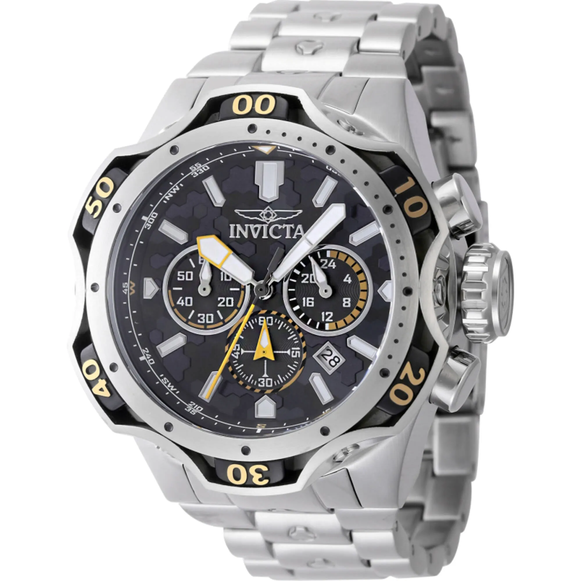 Invicta Men's Watch - Venom Chronograph Black Dial Silver Steel Bracelet | 47756