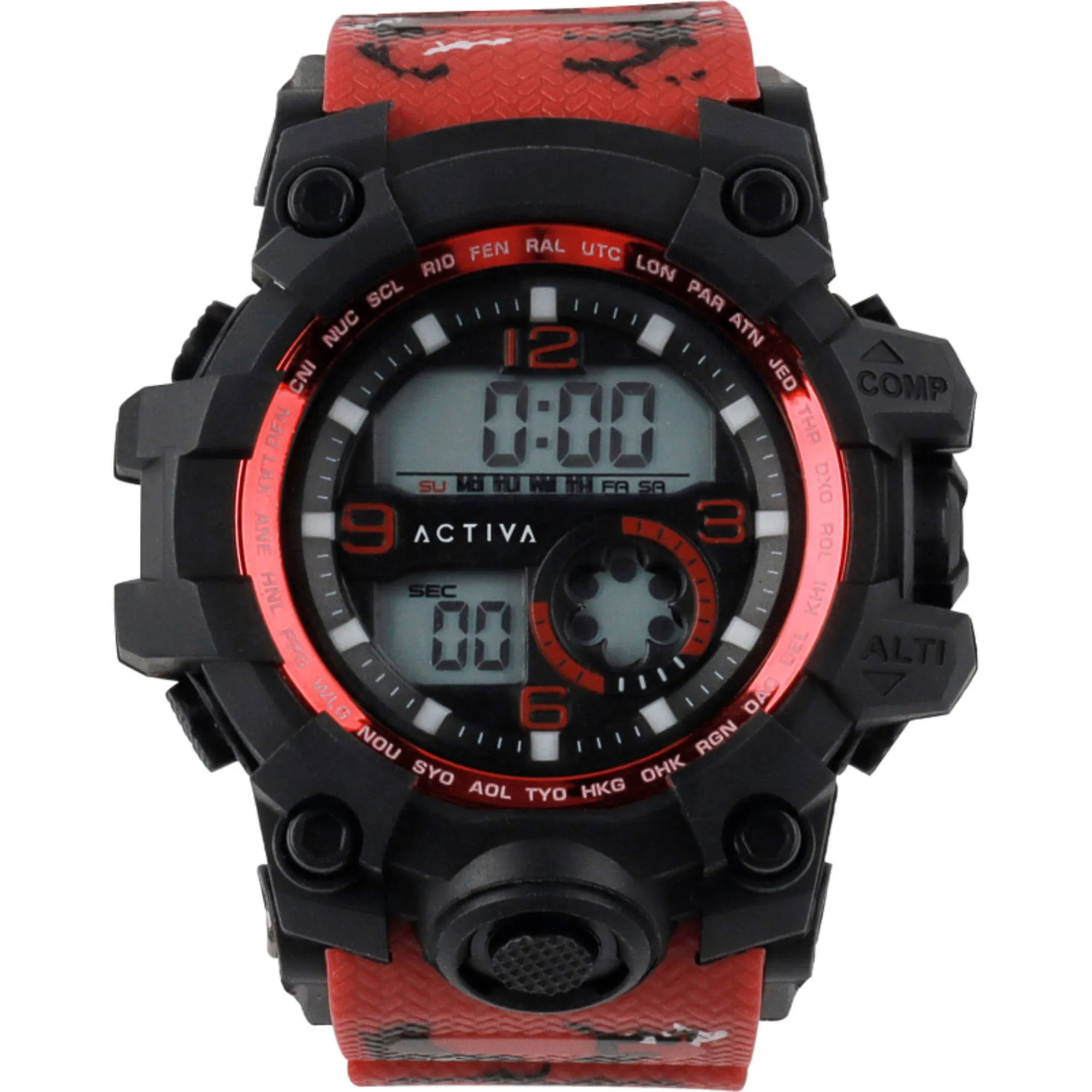 Invicta Unisex Digital Watch - Activa Cold Light Red Silicone Strap Alarm | ACW435-001