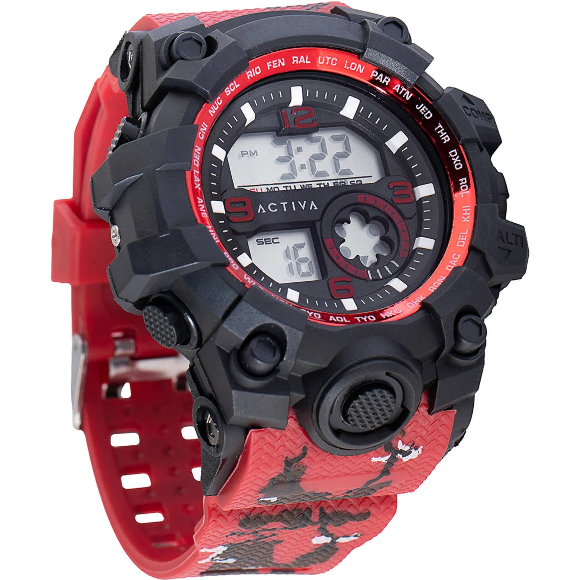 Invicta Unisex Digital Watch - Activa Cold Light Red Silicone Strap Alarm | ACW435-001