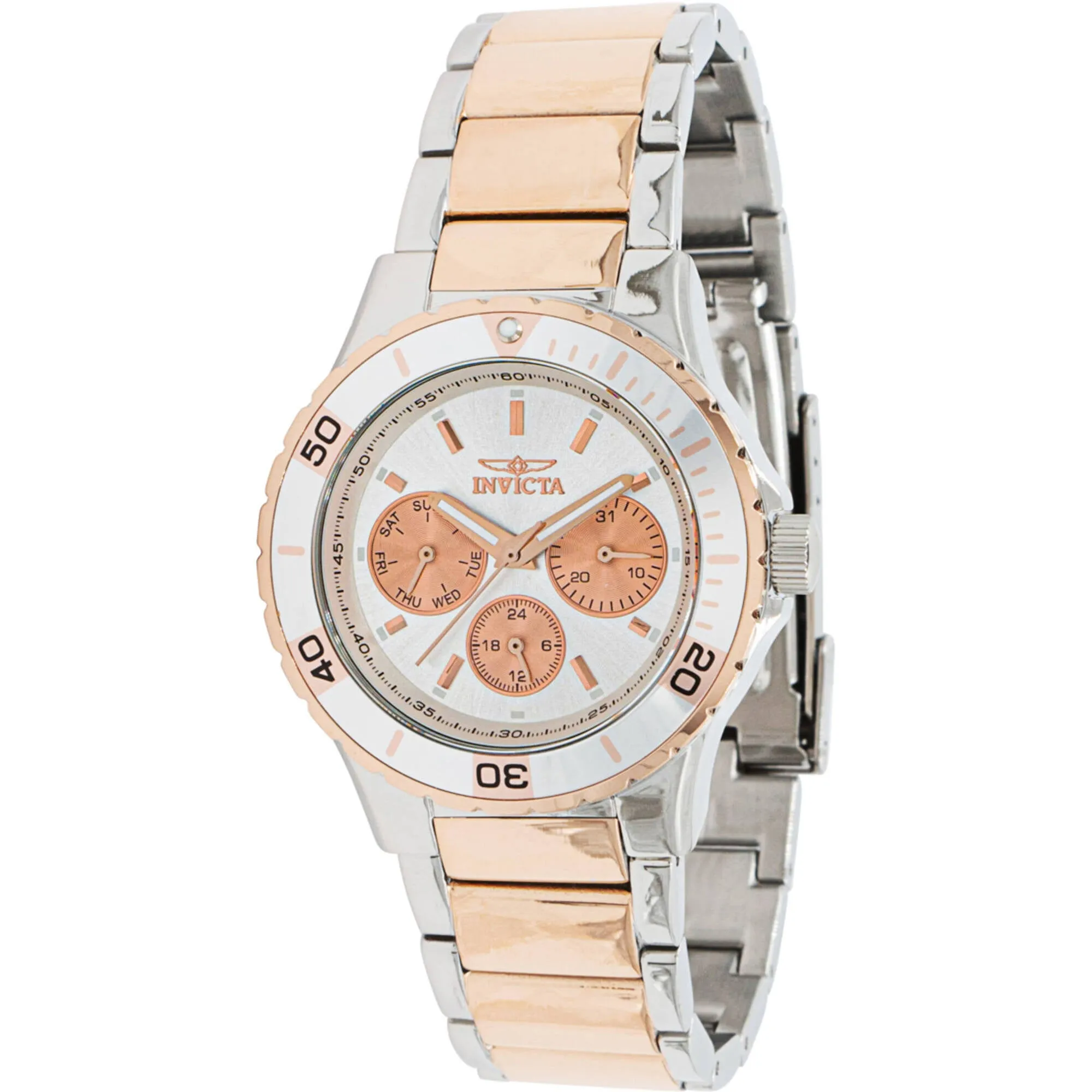 Invicta Women's Watch - Aviator Quartz Silver, Rose Gold Tone Dial Bracelet | 37571