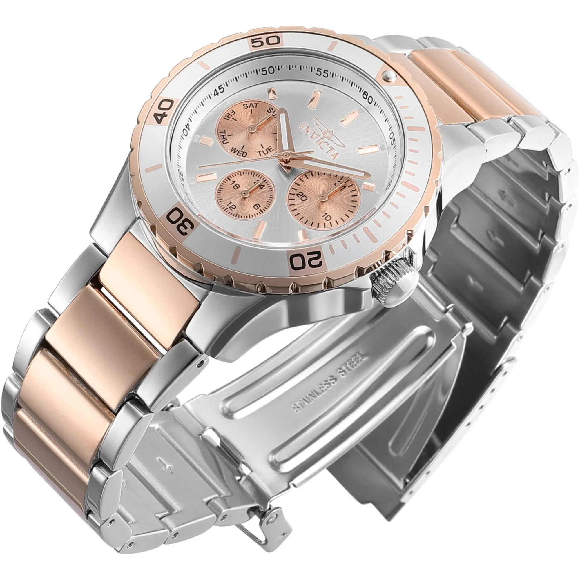 Invicta Women's Watch - Aviator Quartz Silver, Rose Gold Tone Dial Bracelet | 37571
