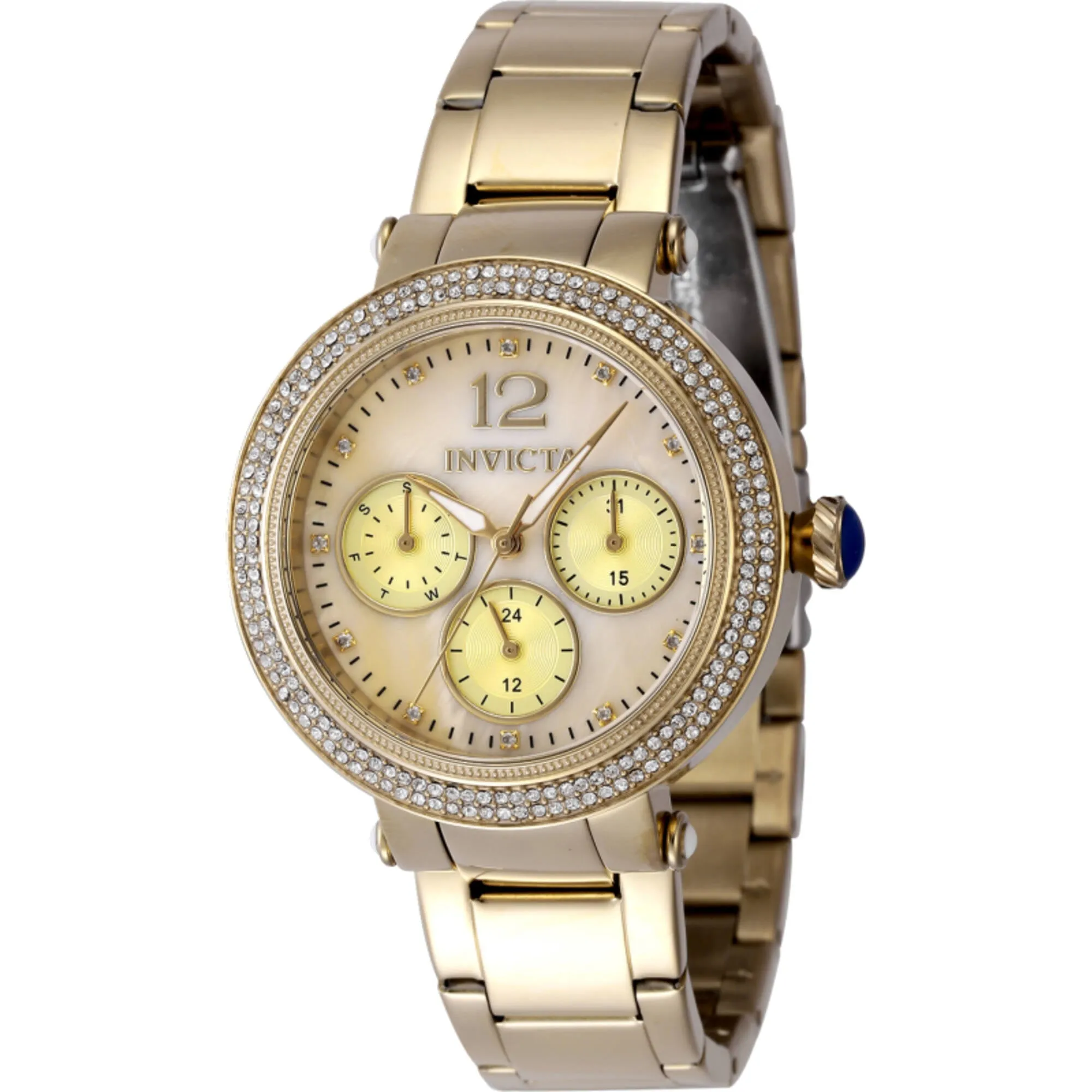 Invicta Women's Watch - Bolt Quartz Gold Tone MOP Dial Steel Bracelet Day-Date | 48113
