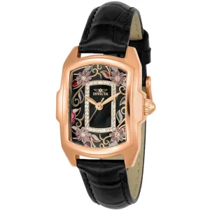 Invicta Women's Watch - Lupah Quartz Rose Gold Tone Case Black Leather Strap | 23221