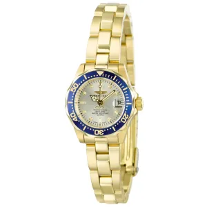 Invicta Women's Yellow Gold Steel Watch - Pro Diver Quartz Champagne Dial Date | 4610