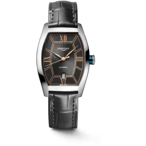 Longines Men's Watch - Evidenza Automatic Anthracite Dial Leather Strap | L21424562
