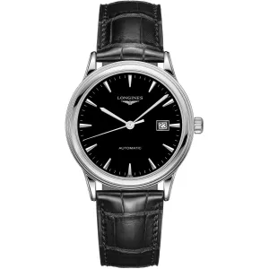 Longines Men's Watch - Flagship Automatic Black Dial Leather Strap Date | L49844522