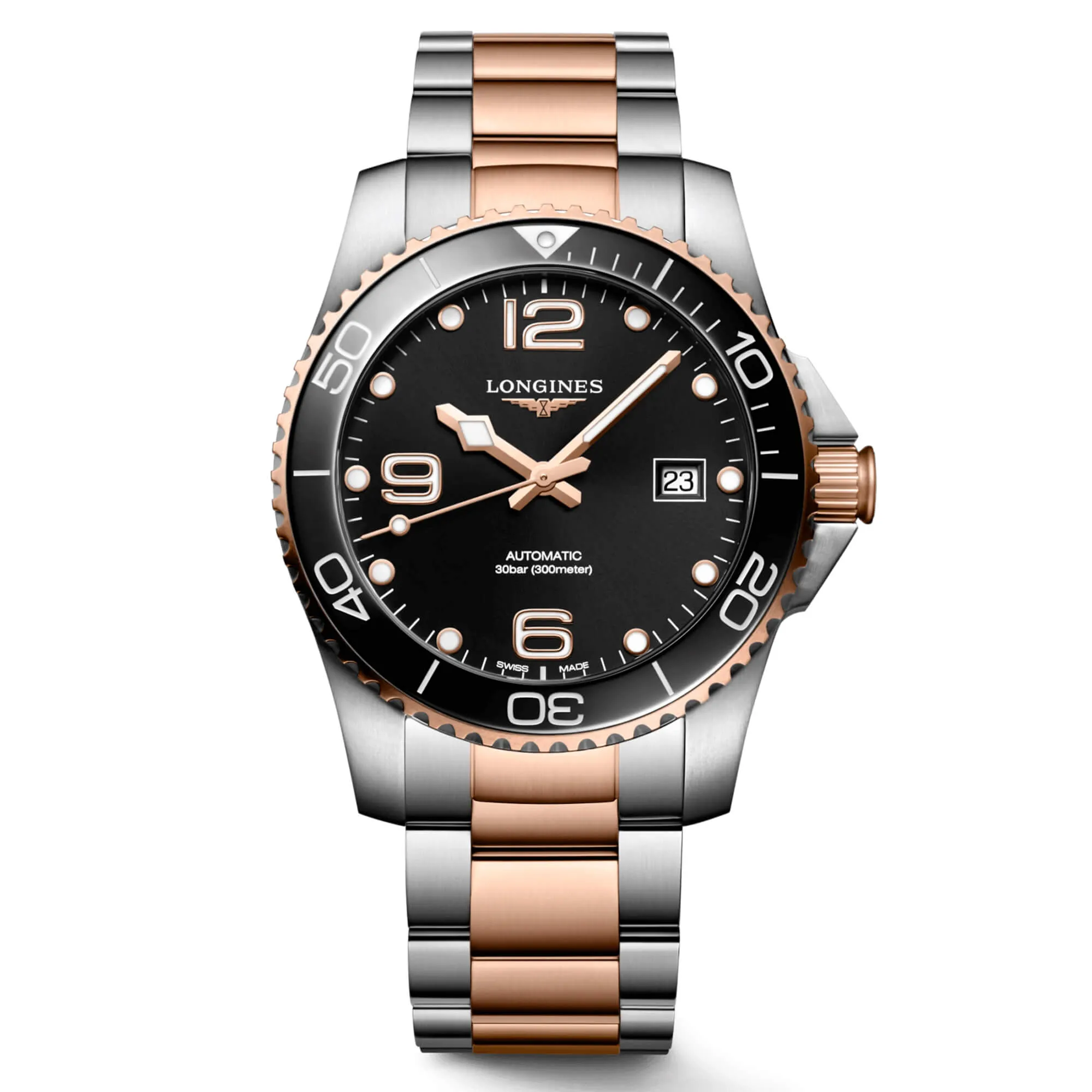 Longines Men's Watch - HydroConquest Automatic Black Dial Two Tone Steel | L37813587